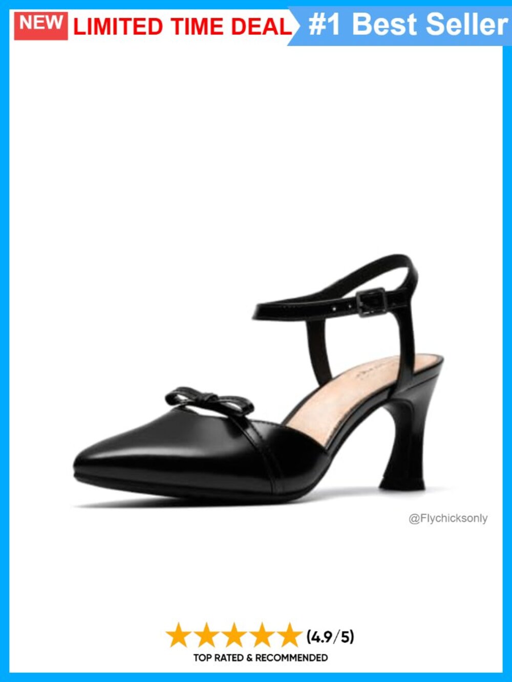 Leather Pointed Toe Block Heel Ankle Strap Pumps Business Casual